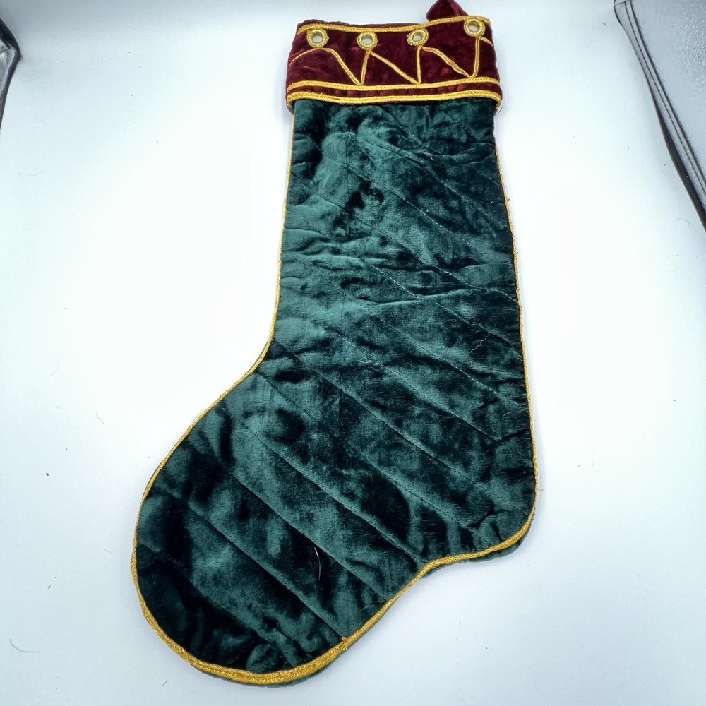VTG Pier 1 Imports Crushed Velvet Christmas Stocking Jewel Tones Gothic Green